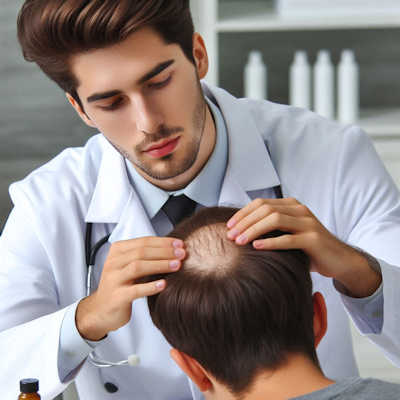 trichologist treating patient with thinning hair